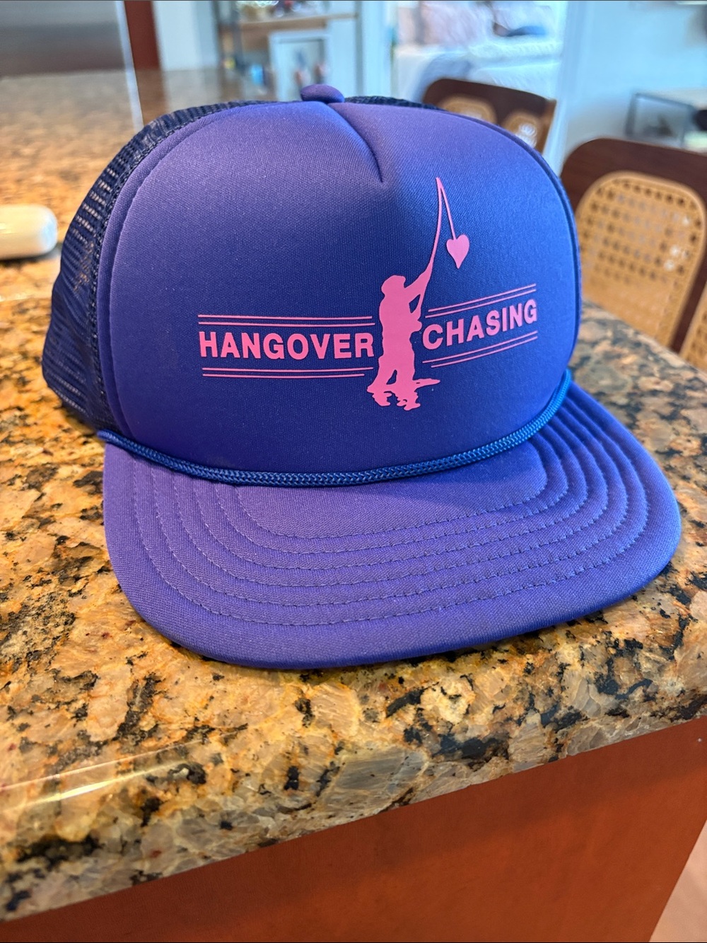 Hangover Chasing Blue Trucker Hat with Pink Logo - Harry Styles Concert